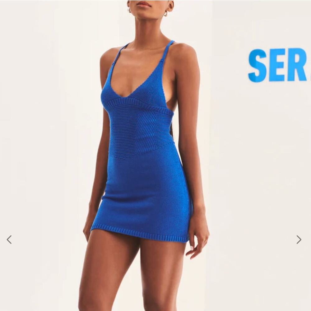 SER.O.YA | NWT Breah Corset Mini Dress Cross Back Straps Royal Blue Sz S